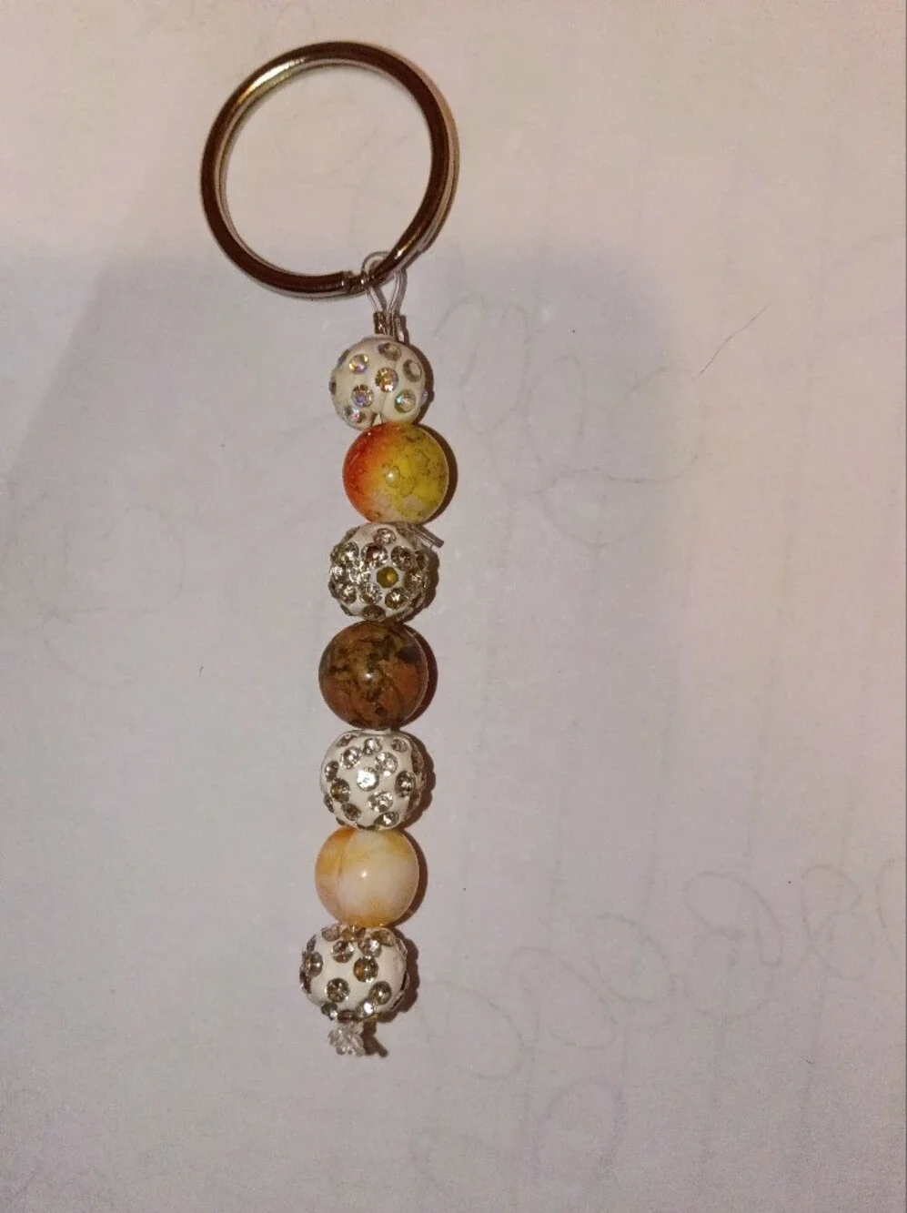 Beaded Crystal Accent Key Chain - Yellow Orange Brown